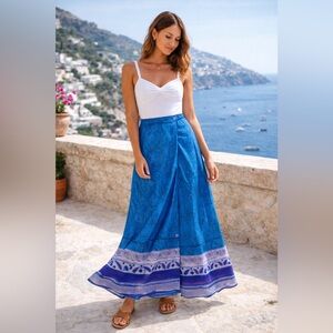 Mix Nouveau Blue Floral Wrap Maxi Skirt Size M